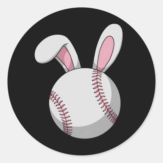 イースター 野球 バニー かわいい ウサギ 耳 ラウンドシール (正面)