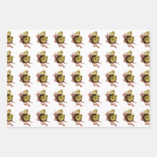 イースター、黄色いヒナ2羽 ラッピングペーパーシート (正面)