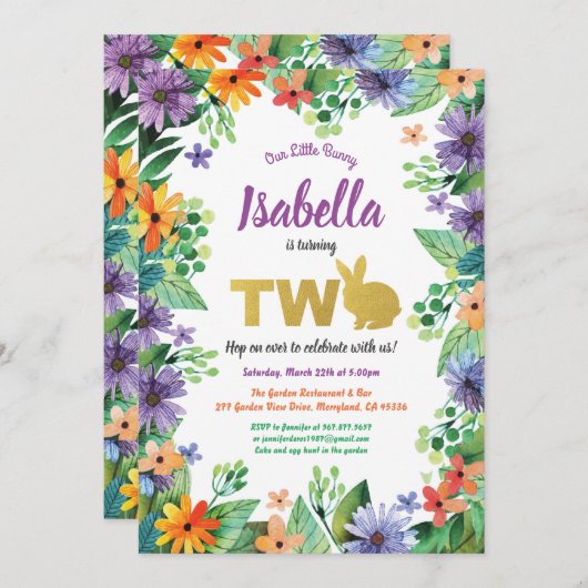 イースター 2歳の誕生日パーティー招待状 招待状 (正面/裏面)