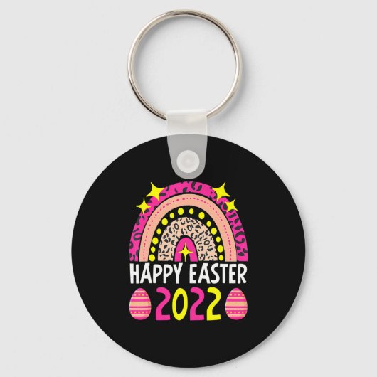 イースター 2022 虹色 可愛い ハッピー イースター 2022 女性用 キーホルダー (正面)