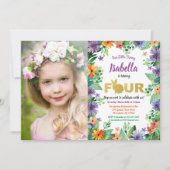 イースター 4歳の誕生日パーティー写真招待状 招待状 (正面)