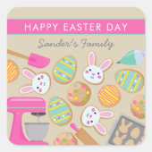 イースターCOOKIE、ハッピーイースター日 スクエアシール (正面)