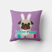 イースターPuggyパグのバニーの薄紫の枕 クッション (裏面)