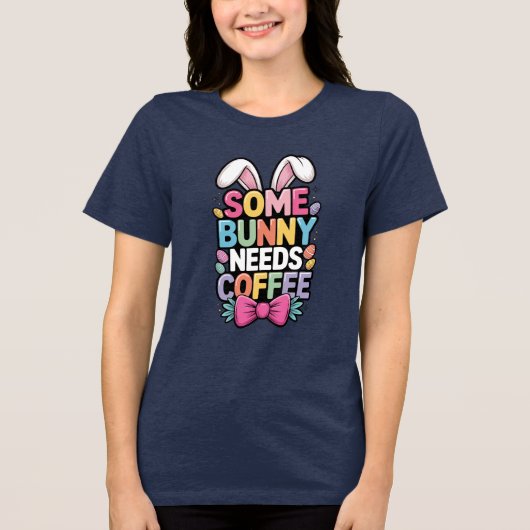 イースターTシャツ ふざけたウサギ コーヒー好き トライブレンドTシャツ (正面)