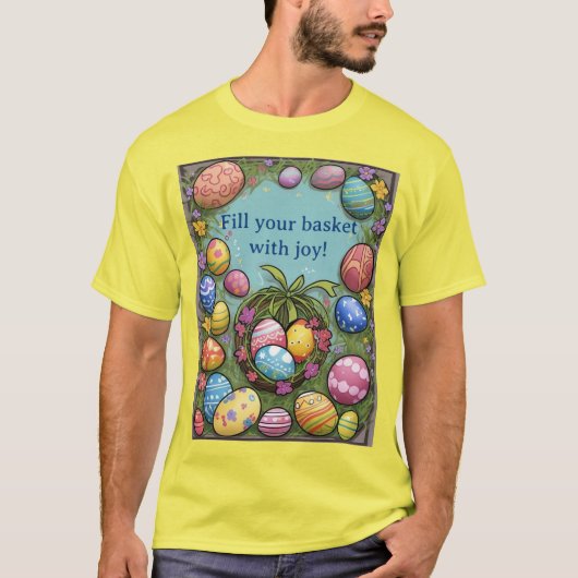 イースターTシャツ（黄色）でバスケットを満たす Tシャツ (正面)