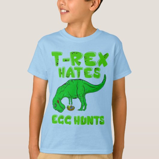 イースターTレックスは卵の狩りのバスケットの詰め物のギフトを憎みます Tシャツ (正面)