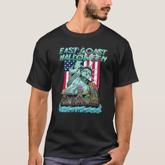 イーストコーストのハロウィン 不気味なモンスターとゾンビ Tシャツ (正面)