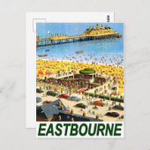 イーストボーンのビーチ、空中景観、ヴィンテージ旅行 ポストカード (正面/裏面)