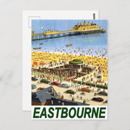 イーストボーンのビーチ、空中景観、ヴィンテージ旅行 ポストカード (正面/裏面)
