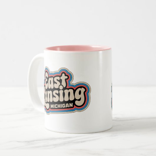 イーストランシング70sレトロミシガンヴィンテージコーヒーマグ ツートーンマグカップ (正面左)