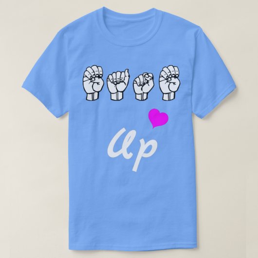 イーズアップ文字とASL手話デザイン Tシャツ (デザイン正面)