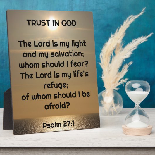 イーゼルで神の卓上のプラークを信頼 フォトプラーク (側面)