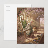 イーゼルで絵を描く気まぐれなうさぎのアーティスト シーズンポストカード (正面/裏面)