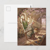 イーゼルで絵を描く気まぐれなウサギのアーティスト ポストカード (正面/裏面)