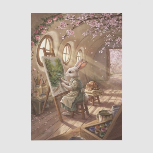 イーゼルで絵を描く気まぐれなウサギのアーティスト 薄葉紙 (正面)