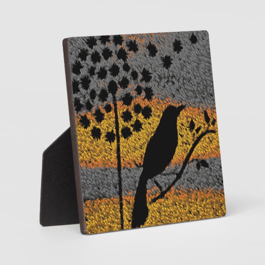 イーゼルの羽の飾りの中の鳥 フォトプラーク (正面)