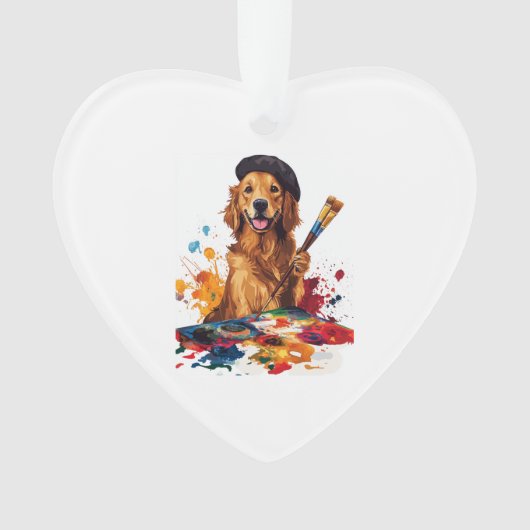 イーゼルを持つ芸術的な犬 ペインターパップ オーナメント (正面)