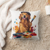 イーゼルを持つ芸術的な犬、画家パピー クッション (ブランケット)