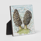 イーゼルスタンド付きモレルのキノコ水色プリント フォトプラーク (正面)