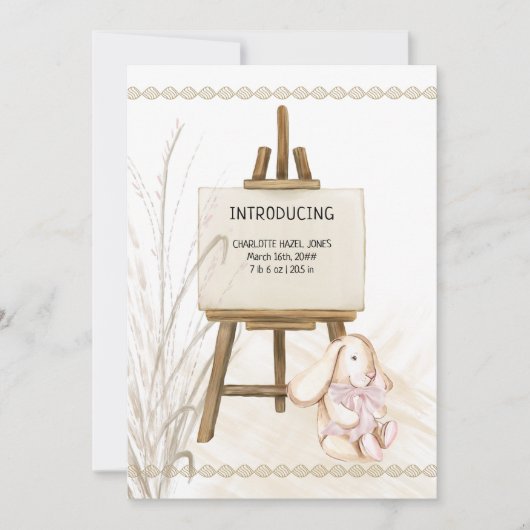 イーゼルベビーガールボーホ誕生 案内状 (正面)