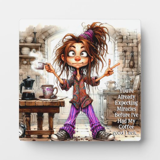 イーゼル予測できな付きコーヒーレディーグッドラックプラーク フォトプラーク (正面)