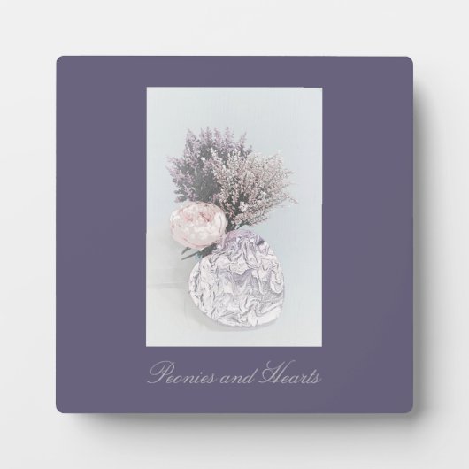 イーゼル付きの芍薬とハートのプレート フォトプラーク (正面)