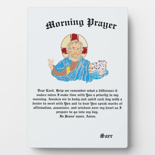 イーゼル付き卓上プラーク：朝の祈りの言葉 フォトプラーク (正面)