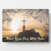 イーゼル輝く付き太陽卓上プラークで十字架 フォトプラーク (正面)