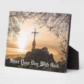 イーゼル輝く付き太陽卓上プラークで十字架 フォトプラーク (側面)