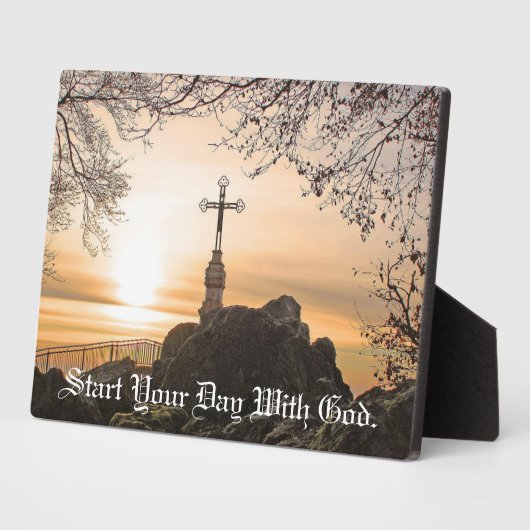 イーゼル輝く付き太陽卓上プラークで十字架 フォトプラーク (側面)