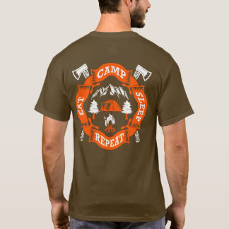 イート キャンプ スリープ リピート ファイア クロスド アックス ネイチャー Tシャツ