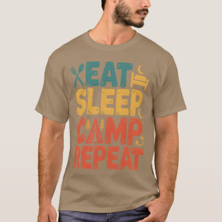 イート スリープ キャンプ リピート アドベンチャーデザイン レトロ Tシャツ