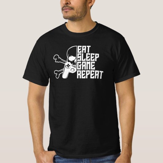 イート スリープ ゲーム リピート おもしろ ゲーマー 引用 Tシャツ (正面)