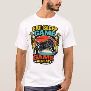 イート スリープ ゲーム リピート レトロ コントローラー Tシャツ