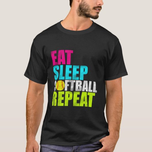 イート スリープ ファストピッチ ソフトボール リピート Tシャツ (正面)