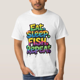 イート スリープ フィッシュ リピート 虹 グラフィティ Tシャツ