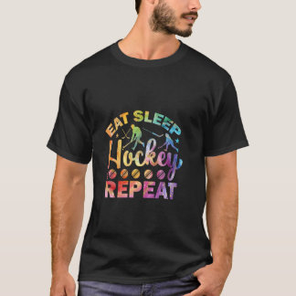 イート スリープ ホッケー リピート 面白い アイスホッケー プレーヤー ボー Tシャツ