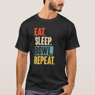 イート スリープ ボウル リピート レトロ ビンテージ ボウリング Tシャツ