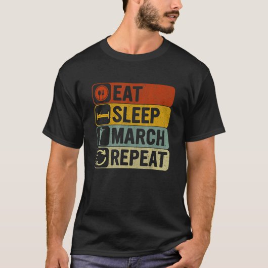 イート スリープ マーチ リピート レトロ 60年代 70年代 マーチング Tシャツ (正面)