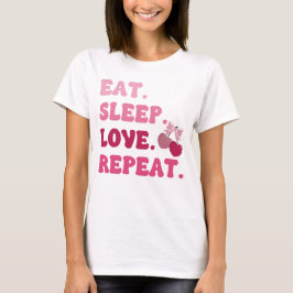 イート スリープ ラブ リピート バレンタインデー チェリー ハート Tシャツ