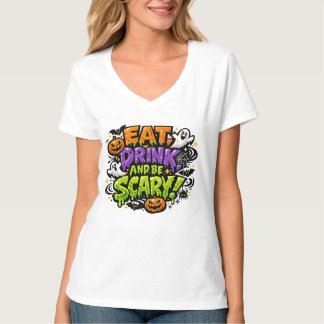 イート ドリンク アンド ビー スケアリー ハロウィン コミック アート Tシャツ