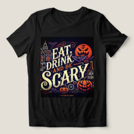 イート ドリンク アンド ビー スケアリー ブラック ハロウィンパーティー トライブレンドTシャツ