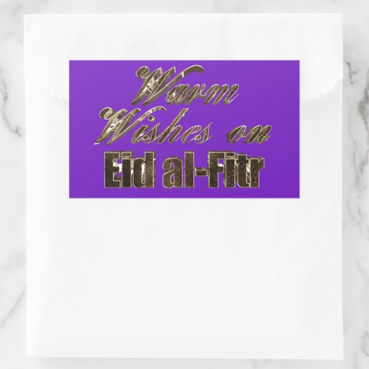 イードアルフィットルパープル金ゴールドタイポグラフィでの温かい願い 長方形シール (バッグ)