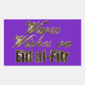 イードアルフィットルパープル金ゴールドタイポグラフィでの温かい願い 長方形シール (正面)
