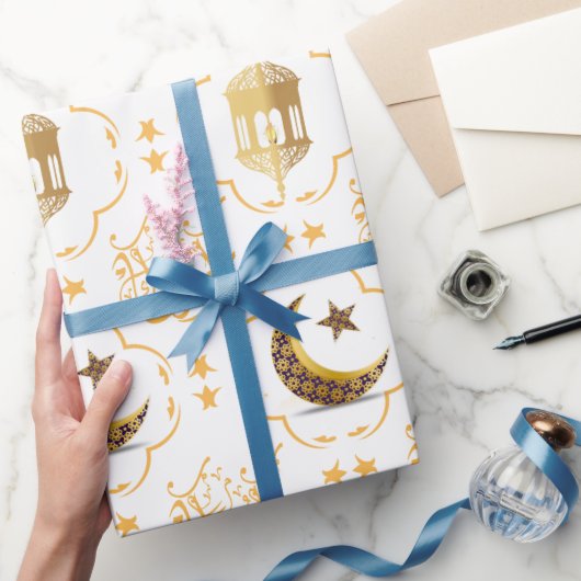 イードエレガントムバラクのアラビア書道金ゴールド白 ラッピングペーパー (ギフト)
