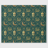 イードエレガントムバラクのアラビア書道金ゴールド緑 ラッピングペーパー (フラット)