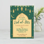 イードパーティー招待状 エレガントな緑と金のランタン 招待状 (スタンド正面)