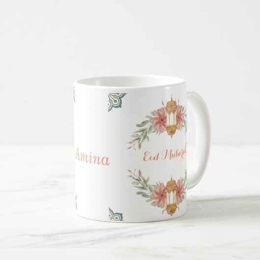 イードムバラクかわいい花リースイスラム灯名 コーヒーマグカップ (正面右)