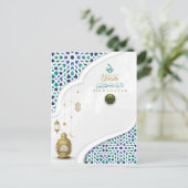 イードムバラクのアラビア文字パターン書道金ゴールドブルー シーズンポストカード (スタンド正面)