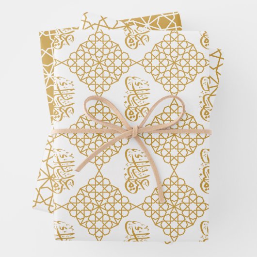 イードムバラクイスラム幾何学金ゴールドパターン ラッピングペーパーシート (インサイチュ)